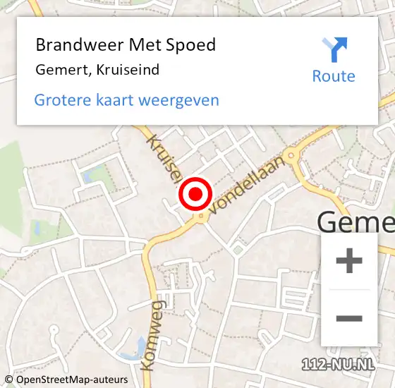 Locatie op kaart van de 112 melding: Brandweer Met Spoed Naar Gemert, Kruiseind op 28 februari 2022 13:10