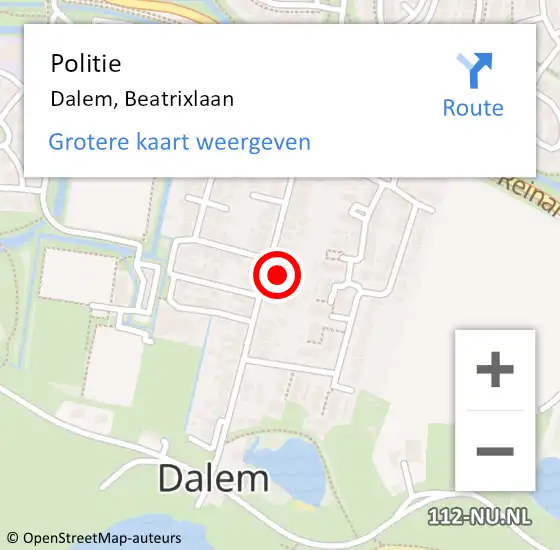Locatie op kaart van de 112 melding: Politie Dalem, Beatrixlaan op 28 februari 2022 13:26