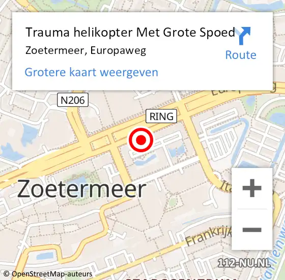 Locatie op kaart van de 112 melding: Trauma helikopter Met Grote Spoed Naar Zoetermeer, Europaweg op 28 februari 2022 13:34