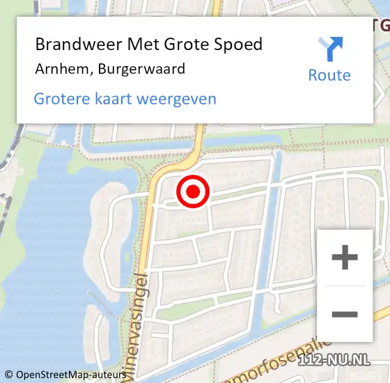 Locatie op kaart van de 112 melding: Brandweer Met Grote Spoed Naar Arnhem, Burgerwaard op 28 februari 2022 13:50