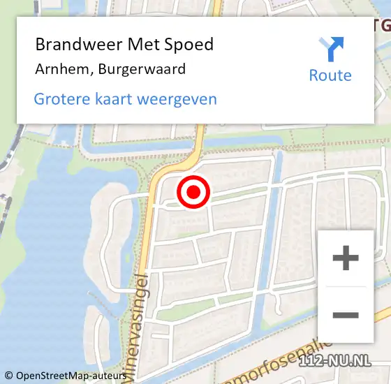 Locatie op kaart van de 112 melding: Brandweer Met Spoed Naar Arnhem, Burgerwaard op 28 februari 2022 13:52