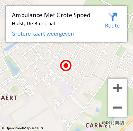 Locatie op kaart van de 112 melding: Ambulance Met Grote Spoed Naar Hulst, De Butstraat op 9 juli 2014 20:28