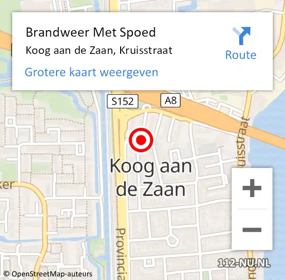 Locatie op kaart van de 112 melding: Brandweer Met Spoed Naar Koog aan de Zaan, Kruisstraat op 28 februari 2022 14:01