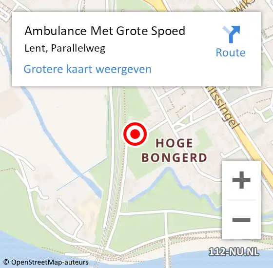 Locatie op kaart van de 112 melding: Ambulance Met Grote Spoed Naar Lent, Parallelweg op 28 februari 2022 14:06