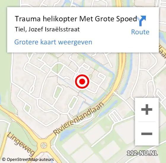 Locatie op kaart van de 112 melding: Trauma helikopter Met Grote Spoed Naar Tiel, Jozef Israëlsstraat op 28 februari 2022 14:11