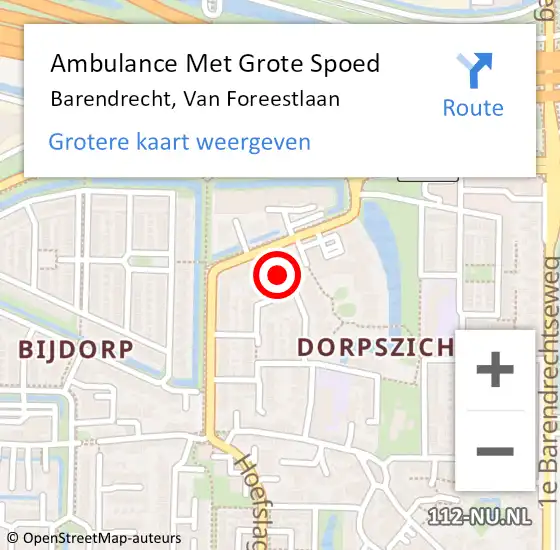Locatie op kaart van de 112 melding: Ambulance Met Grote Spoed Naar Barendrecht, Van Foreestlaan op 28 februari 2022 14:18