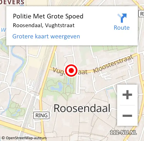 Locatie op kaart van de 112 melding: Politie Met Grote Spoed Naar Roosendaal, Vughtstraat op 28 februari 2022 14:18