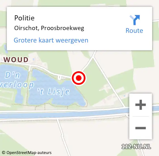 Locatie op kaart van de 112 melding: Politie Oirschot, Proosbroekweg op 28 februari 2022 14:48