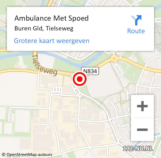 Locatie op kaart van de 112 melding: Ambulance Met Spoed Naar Buren Gld, Tielseweg op 9 juli 2014 20:40