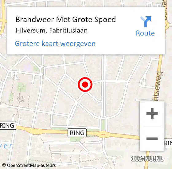 Locatie op kaart van de 112 melding: Brandweer Met Grote Spoed Naar Hilversum, Fabritiuslaan op 28 februari 2022 15:11