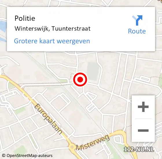 Locatie op kaart van de 112 melding: Politie Winterswijk, Tuunterstraat op 28 februari 2022 15:19