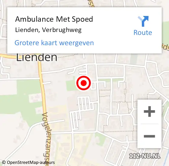 Locatie op kaart van de 112 melding: Ambulance Met Spoed Naar Lienden, Verbrughweg op 28 februari 2022 16:01
