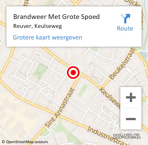 Locatie op kaart van de 112 melding: Brandweer Met Grote Spoed Naar Reuver, Keulseweg op 28 februari 2022 16:07