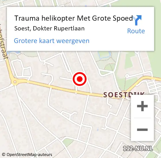 Locatie op kaart van de 112 melding: Trauma helikopter Met Grote Spoed Naar Soest, Dokter Rupertlaan op 28 februari 2022 16:17