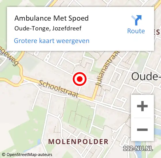 Locatie op kaart van de 112 melding: Ambulance Met Spoed Naar Oude-Tonge, Jozefdreef op 28 februari 2022 16:18