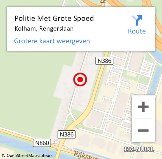 Locatie op kaart van de 112 melding: Politie Met Grote Spoed Naar Kolham, Rengerslaan op 28 februari 2022 16:47