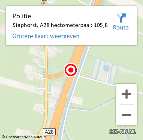 Locatie op kaart van de 112 melding: Politie Staphorst, A28 hectometerpaal: 105,8 op 28 februari 2022 16:53