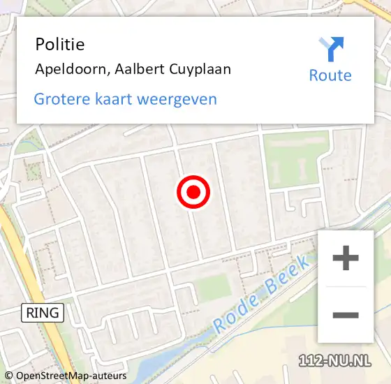 Locatie op kaart van de 112 melding: Politie Apeldoorn, Aalbert Cuyplaan op 28 februari 2022 16:53