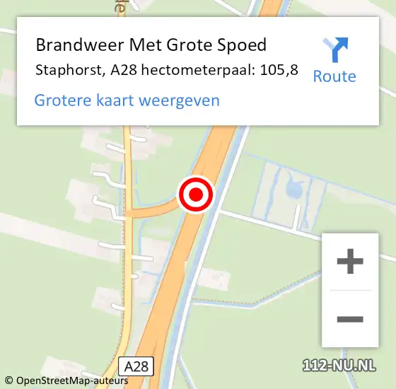 Locatie op kaart van de 112 melding: Brandweer Met Grote Spoed Naar Staphorst, A28 hectometerpaal: 105,8 op 28 februari 2022 16:53