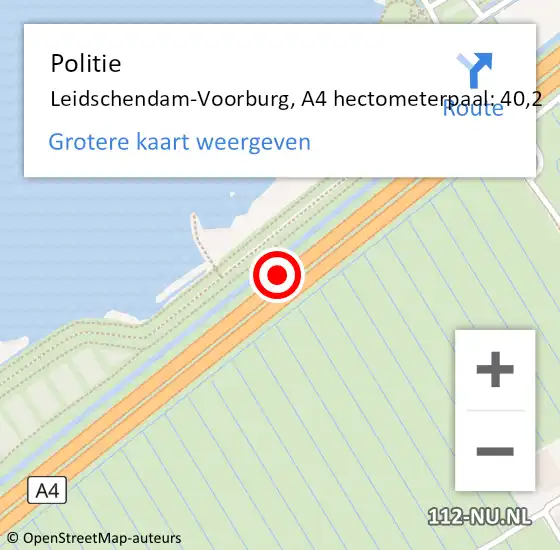 Locatie op kaart van de 112 melding: Politie Leidschendam-Voorburg, A4 hectometerpaal: 40,2 op 28 februari 2022 16:56