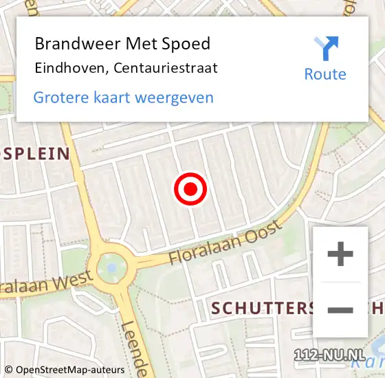 Locatie op kaart van de 112 melding: Brandweer Met Spoed Naar Eindhoven, Centauriestraat op 28 februari 2022 17:13