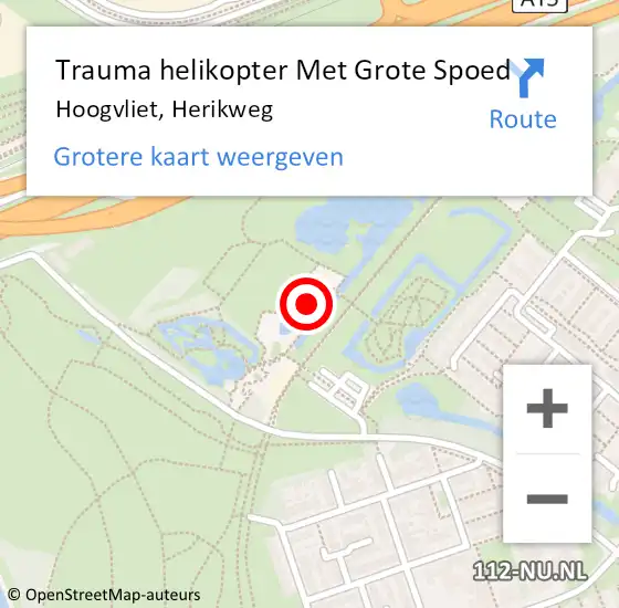 Locatie op kaart van de 112 melding: Trauma helikopter Met Grote Spoed Naar Hoogvliet, Herikweg op 28 februari 2022 17:24