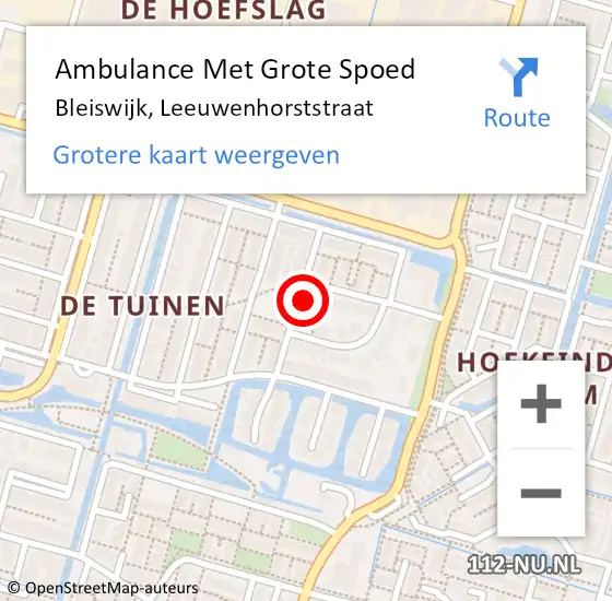 Locatie op kaart van de 112 melding: Ambulance Met Grote Spoed Naar Bleiswijk, Leeuwenhorststraat op 28 februari 2022 17:56