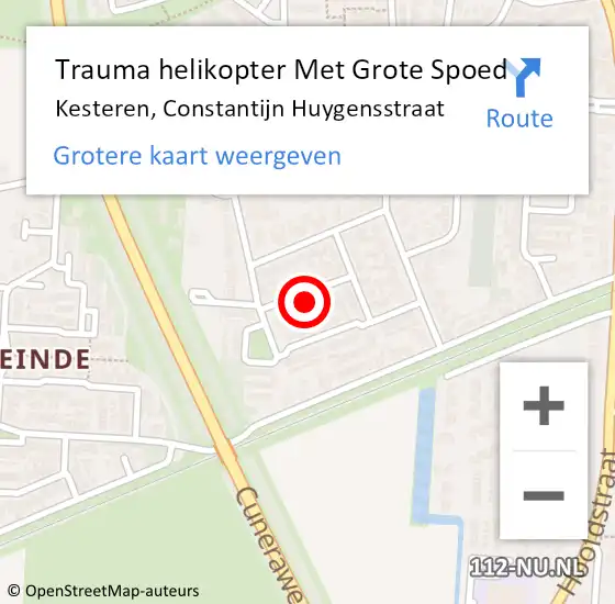 Locatie op kaart van de 112 melding: Trauma helikopter Met Grote Spoed Naar Kesteren, Constantijn Huygensstraat op 28 februari 2022 18:03