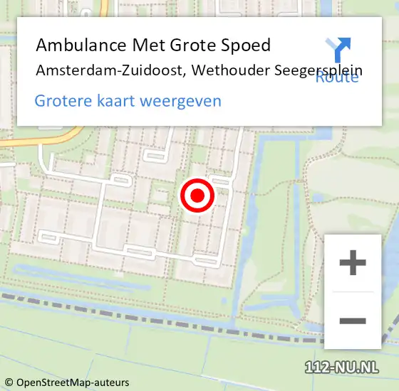 Locatie op kaart van de 112 melding: Ambulance Met Grote Spoed Naar Amsterdam-Zuidoost, Wethouder Seegersplein op 28 februari 2022 18:14