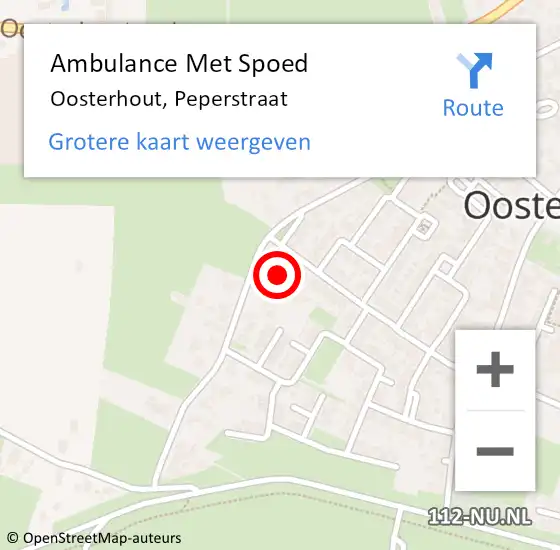 Locatie op kaart van de 112 melding: Ambulance Met Spoed Naar Oosterhout, Peperstraat op 28 februari 2022 18:31