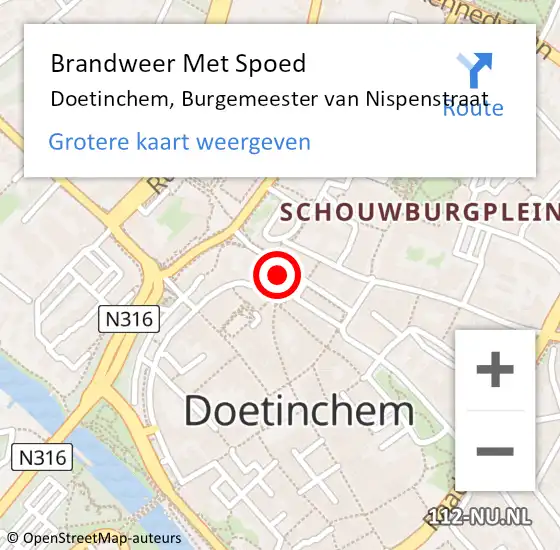 Locatie op kaart van de 112 melding: Brandweer Met Spoed Naar Doetinchem, Burgemeester van Nispenstraat op 28 februari 2022 18:39