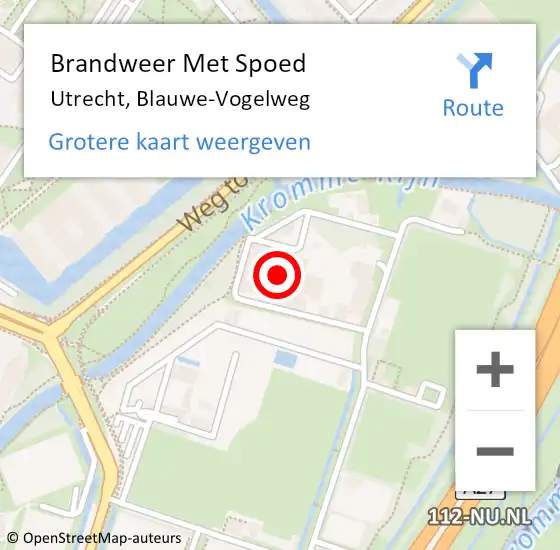 Locatie op kaart van de 112 melding: Brandweer Met Spoed Naar Utrecht, Blauwe-Vogelweg op 28 februari 2022 18:48