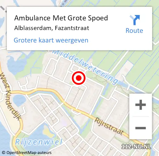 Locatie op kaart van de 112 melding: Ambulance Met Grote Spoed Naar Alblasserdam, Fazantstraat op 28 februari 2022 18:55