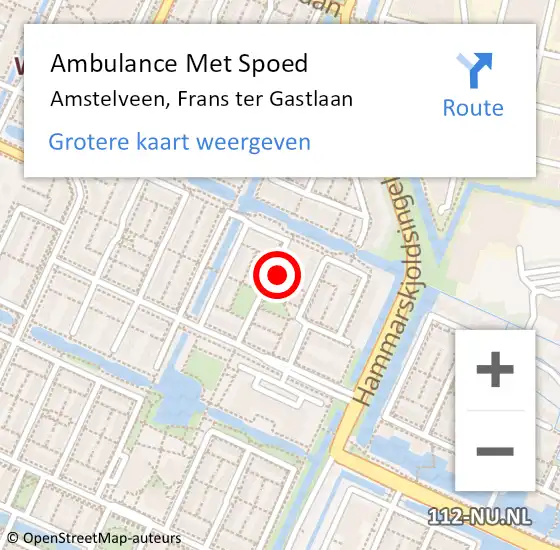 Locatie op kaart van de 112 melding: Ambulance Met Spoed Naar Amstelveen, Frans ter Gastlaan op 28 februari 2022 19:04