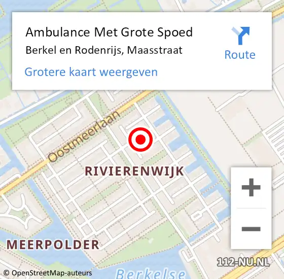 Locatie op kaart van de 112 melding: Ambulance Met Grote Spoed Naar Berkel en Rodenrijs, Maasstraat op 28 februari 2022 19:11