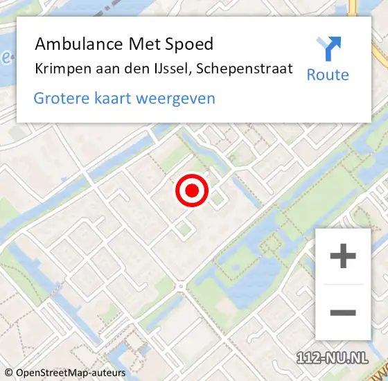 Locatie op kaart van de 112 melding: Ambulance Met Spoed Naar Krimpen aan den IJssel, Schepenstraat op 28 februari 2022 19:34