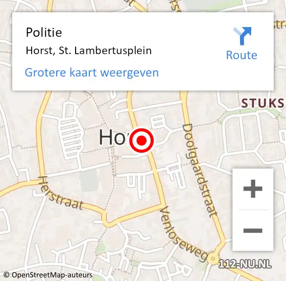 Locatie op kaart van de 112 melding: Politie Horst, St. Lambertusplein op 28 februari 2022 19:34