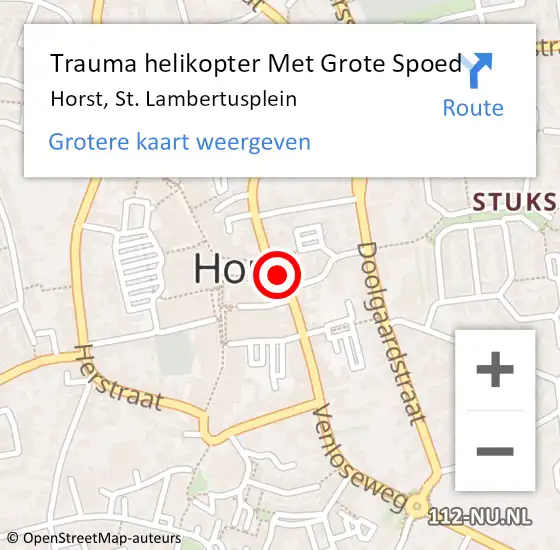 Locatie op kaart van de 112 melding: Trauma helikopter Met Grote Spoed Naar Horst, St. Lambertusplein op 28 februari 2022 19:36