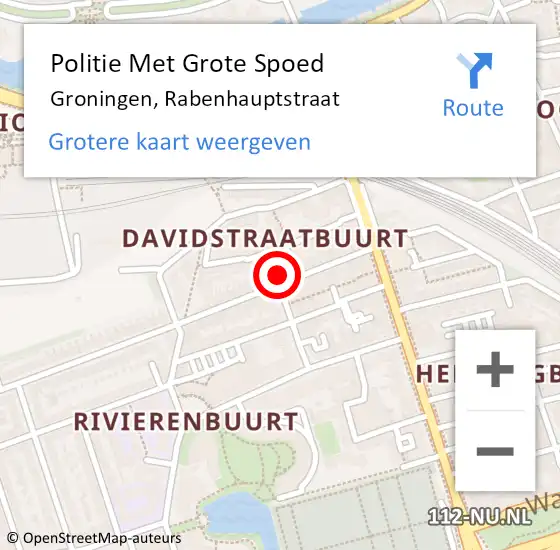 Locatie op kaart van de 112 melding: Politie Met Grote Spoed Naar Groningen, Rabenhauptstraat op 28 februari 2022 19:42