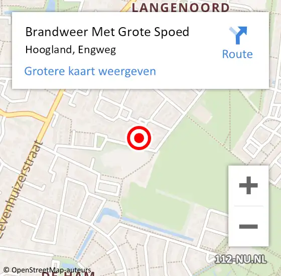 Locatie op kaart van de 112 melding: Brandweer Met Grote Spoed Naar Hoogland, Engweg op 28 februari 2022 19:56