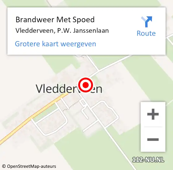 Locatie op kaart van de 112 melding: Brandweer Met Spoed Naar Vledderveen, P.W. Janssenlaan op 28 februari 2022 20:10