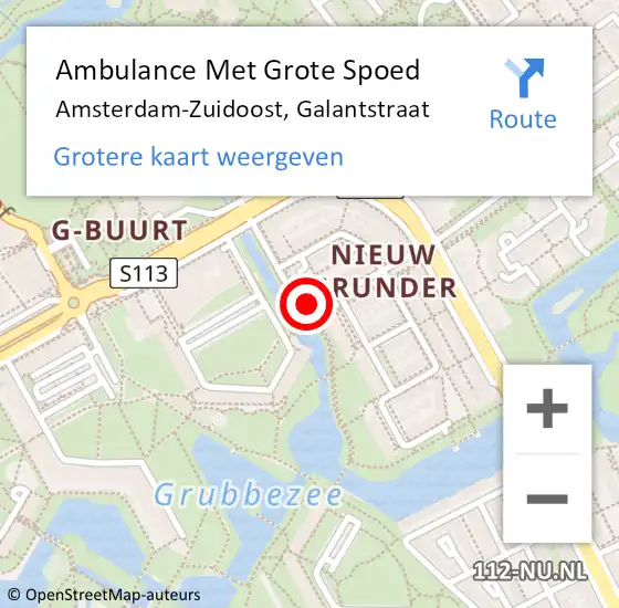 Locatie op kaart van de 112 melding: Ambulance Met Grote Spoed Naar Amsterdam-Zuidoost, Galantstraat op 28 februari 2022 20:10