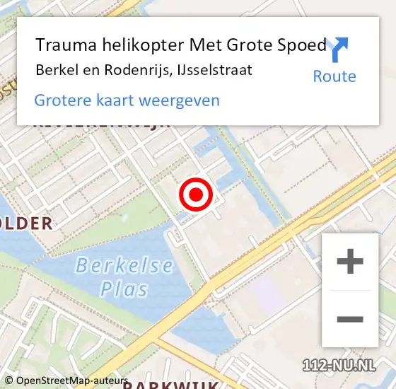 Locatie op kaart van de 112 melding: Trauma helikopter Met Grote Spoed Naar Berkel en Rodenrijs, IJsselstraat op 28 februari 2022 20:15