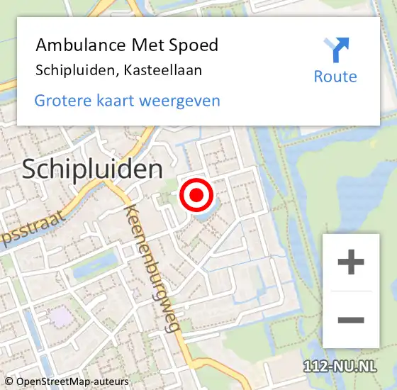 Locatie op kaart van de 112 melding: Ambulance Met Spoed Naar Schipluiden, Kasteellaan op 9 juli 2014 21:24