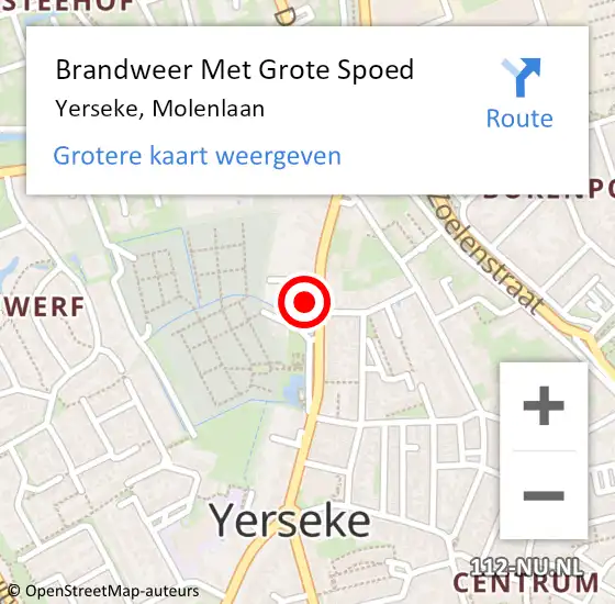 Locatie op kaart van de 112 melding: Brandweer Met Grote Spoed Naar Yerseke, Molenlaan op 28 februari 2022 20:38