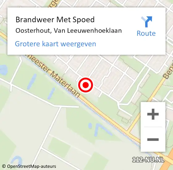 Locatie op kaart van de 112 melding: Brandweer Met Spoed Naar Oosterhout, Van Leeuwenhoeklaan op 28 februari 2022 20:44