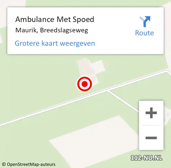 Locatie op kaart van de 112 melding: Ambulance Met Spoed Naar Maurik, Breedslagseweg op 28 februari 2022 21:04