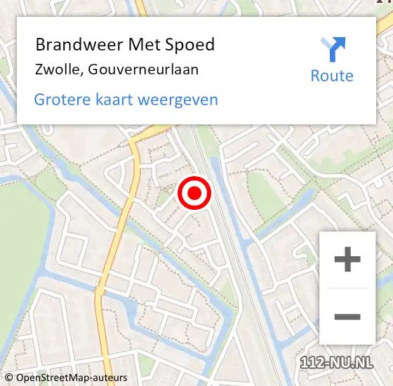 Locatie op kaart van de 112 melding: Brandweer Met Spoed Naar Zwolle, Gouverneurlaan op 28 februari 2022 21:18