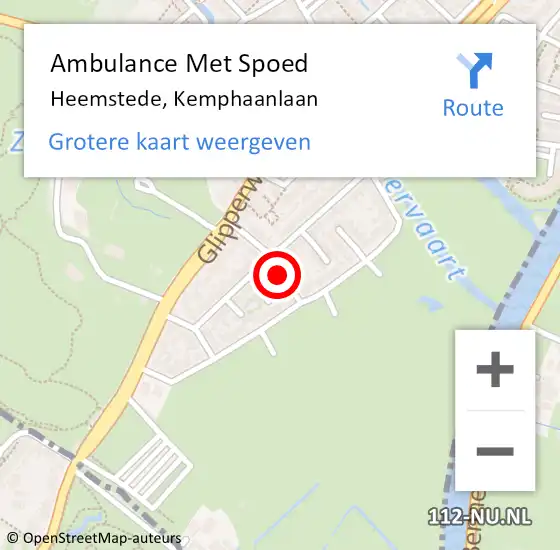 Locatie op kaart van de 112 melding: Ambulance Met Spoed Naar Heemstede, Kemphaanlaan op 28 februari 2022 21:23