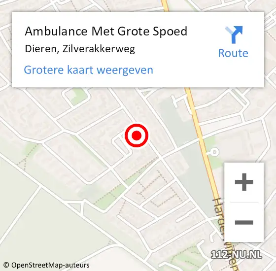 Locatie op kaart van de 112 melding: Ambulance Met Grote Spoed Naar Dieren, Zilverakkerweg op 28 februari 2022 21:30